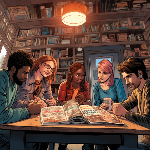 People reading comic books together