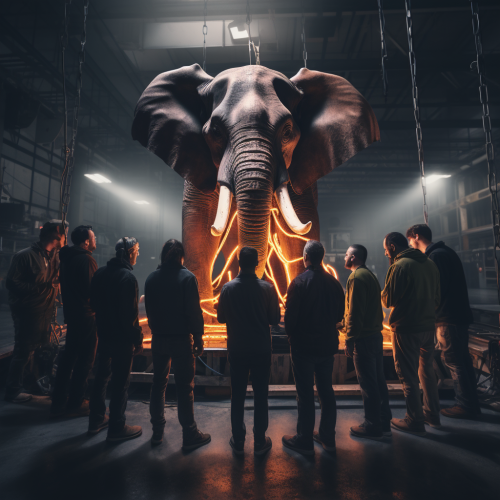 Production employees facing a huge elephant in confusion