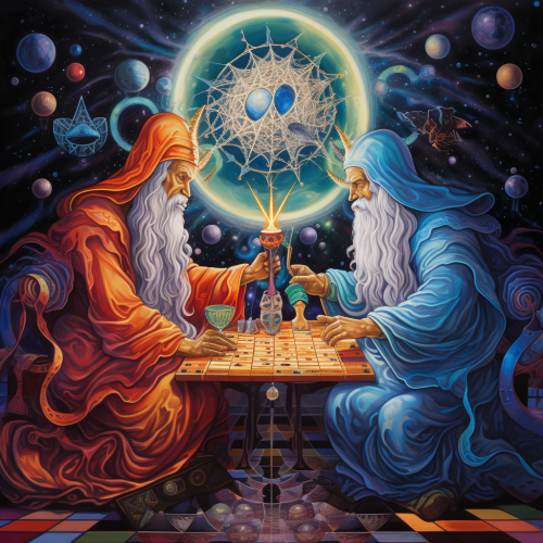 Divine Entities Engaged in Cosmic Chess Game Divine Entities Engaged in Cosmic Chess Game