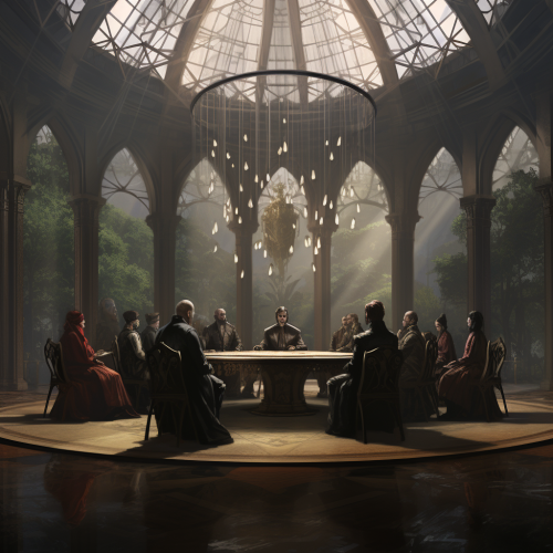 A secretive council meeting in a vast hall