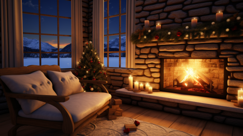 Cozy Stone Winter Christmas Fireplace Cottage Cozy Stone Winter Christmas Fireplace Cottage
