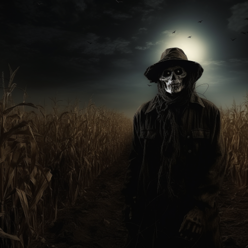 Scary scarecrow in cornfield