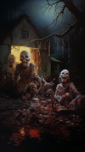 Creepy Zombies Eating Meat in Cemetery at Night Creepy Zombies Eating Meat in Cemetery at Night