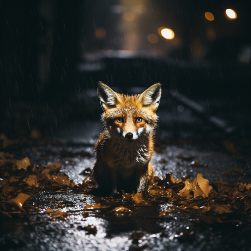 Fox peering in dark night Fox peering in dark night