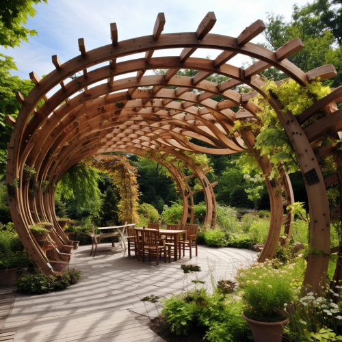 Beautiful curved pergola in garden
