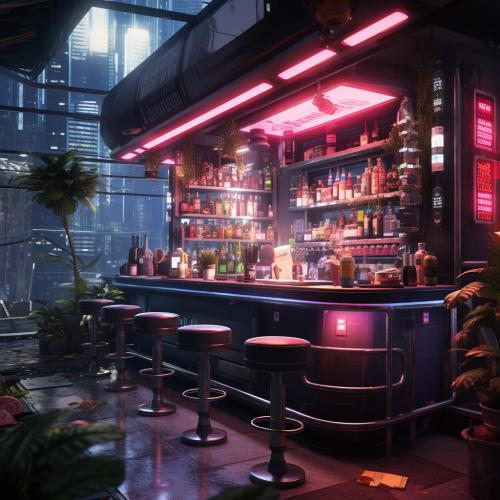 Cyberpunk cafe with neon lights Cyberpunk cafe with neon lights