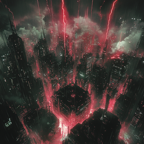 Cyborg in Dystopian Cityscape Chaos Cyborg in Dystopian Cityscape Chaos
