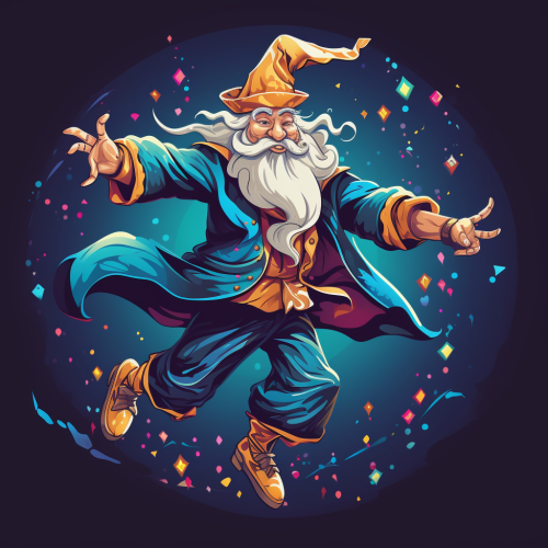 Cartoon dancing wizard with magical moves