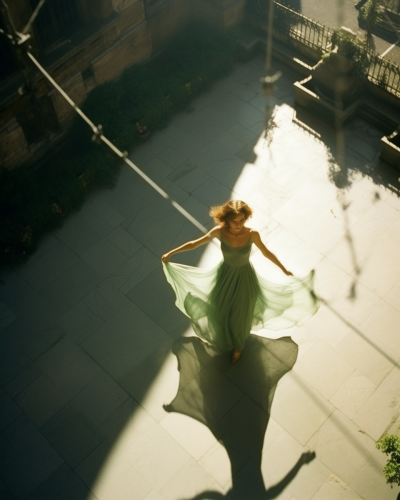 Colorful Dancing Woman in Courtyard Colorful Dancing Woman in Courtyard