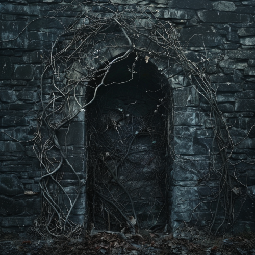 Stone wall with vines archway Stone wall with vines archway