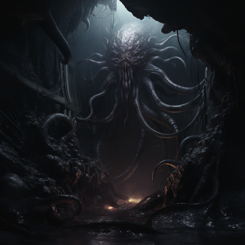 Monstrous tentacle arm in a dark well