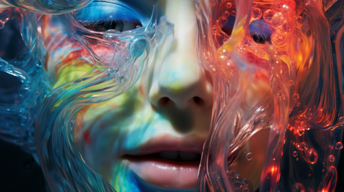 Close-up portrait of woman's face made of deep sea organisms Close-up portrait of woman's face made of deep sea organisms