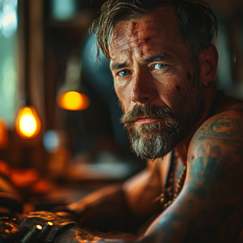 Muscular man sitting at computer with steroids Muscular man sitting at computer with steroids