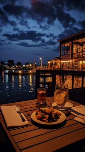 Nighttime dinner by the dock