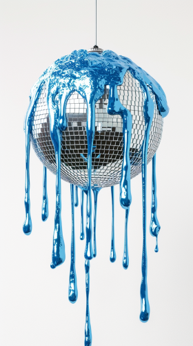Disco ball hanging shiny blue chrome Disco ball hanging shiny blue chrome