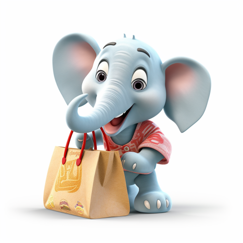 Elephant with Uniqlo Shopping Bag