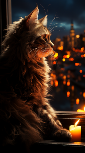 Hyper realistic distant cat in cinematic ambiance Hyper realistic distant cat in cinematic ambiance