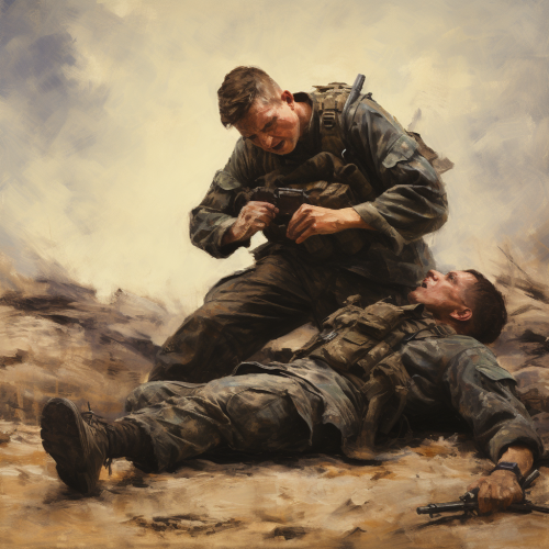 Modern soldier helping fallen wounded soldier ?