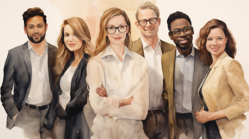 Watercolor illustration of diverse journalists Watercolor illustration of diverse journalists