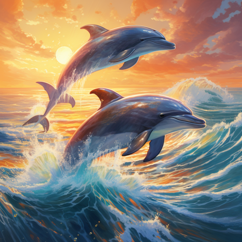 Graceful dolphins and whales in waves