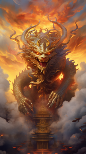 Dragon King of Wealth surrounded by Sun and Golden Cloud Dragon King of Wealth surrounded by Sun and Golden Cloud