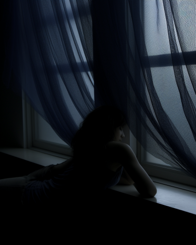 A woman daydreaming by the window