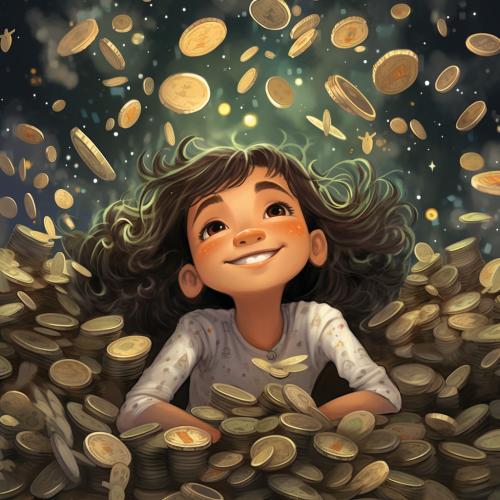 Lily surrounded by floating aspirations and money Lily surrounded by floating aspirations and money