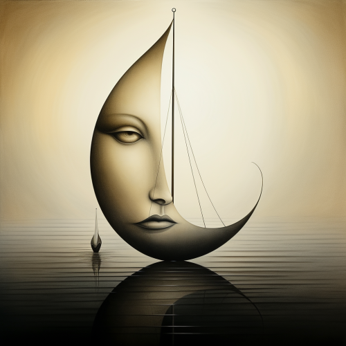 Silhouette of Moon and Sailing Schooner