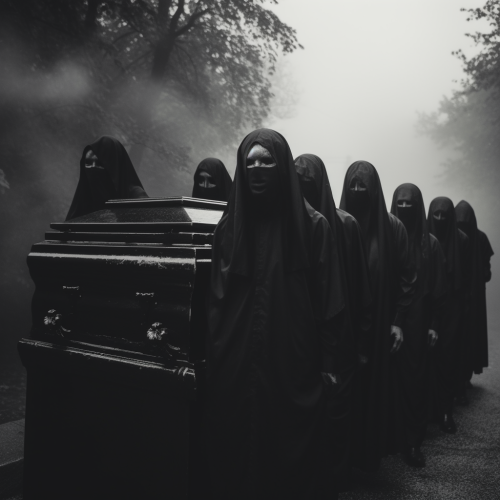 Eerie black and white cinematic scene