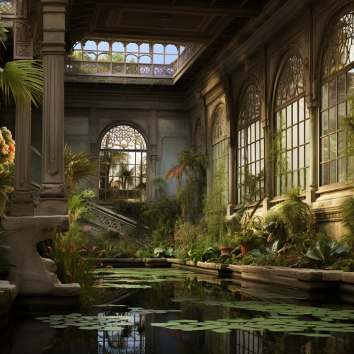 Egyptian antique garden with beautiful basin Egyptian antique garden with beautiful basin