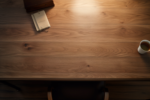 Elegant modern timber desk with papers Elegant modern timber desk with papers