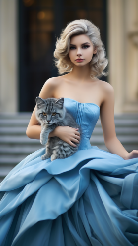 Beautiful girl in azure ball gown