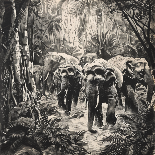 Herd of elephants in jungle Herd of elephants in jungle