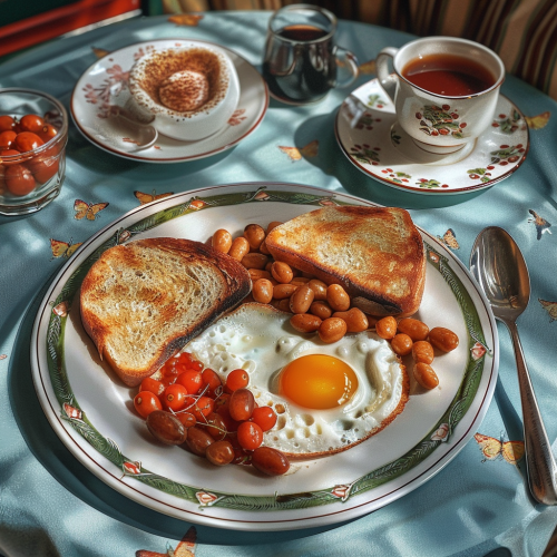 English breakfast in Wes Anderson style