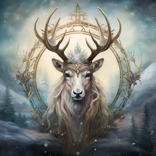 Beautiful ethereal pagan reindeer in Alaska