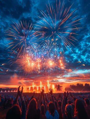 Blue and Yellow Fireworks at Stadium Celebration