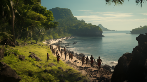 Participants enjoying exotic island running event Participants enjoying exotic island running event