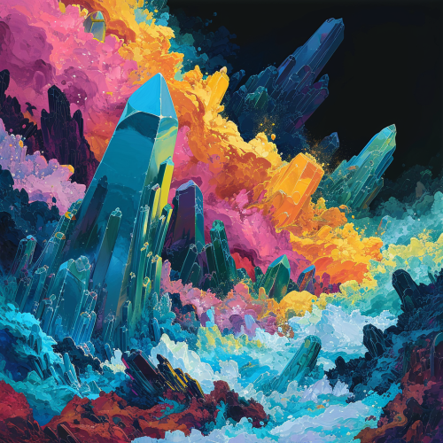 Vibrant crystals exploding in wave patterns