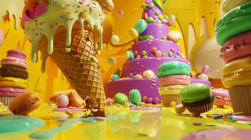 Huge ice cream cone falling over sweets Huge ice cream cone falling over sweets