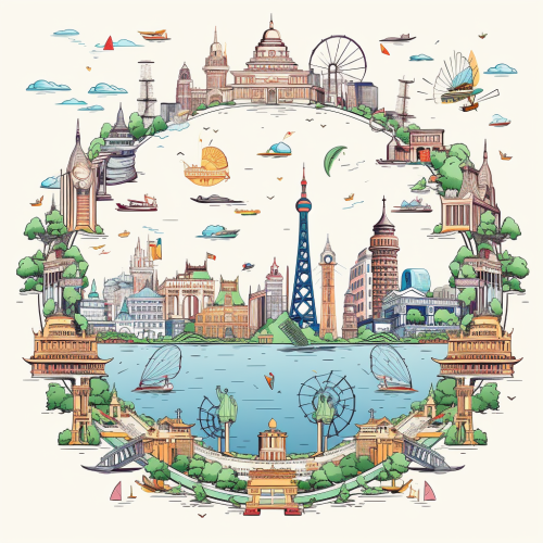 Cute doodle icons of famous landmarks