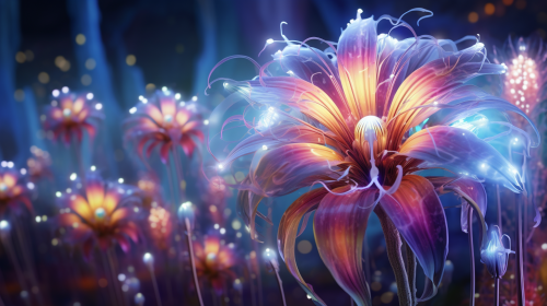 Colorful fantasy alien flowers in vibrant bloom Colorful fantasy alien flowers in vibrant bloom