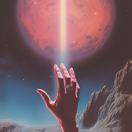 Hand reaching down to touch Earth Hand reaching down to touch Earth