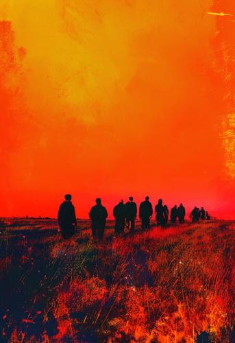 Group of People on Red Horizon