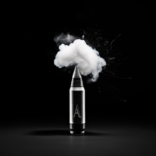 Black and white fired bullet with rising smoke Black and white fired bullet with rising smoke
