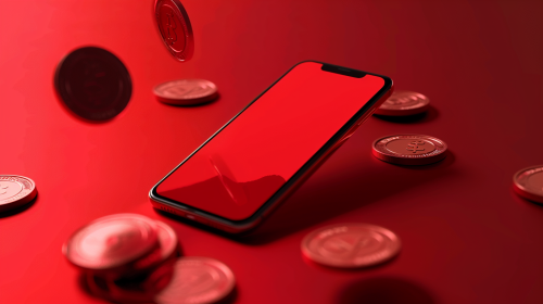 red screen phone coins falling