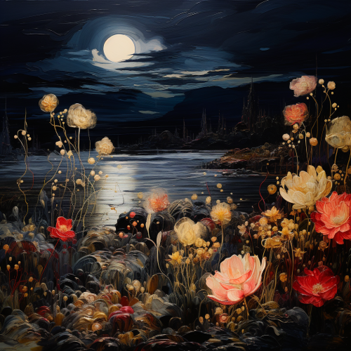 Floral Seaside Landscape at Night Floral Seaside Landscape at Night