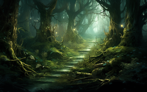 Mysterious forbidden forest during sunset Mysterious forbidden forest during sunset