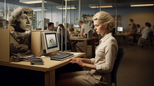 Woman typing on computer at office