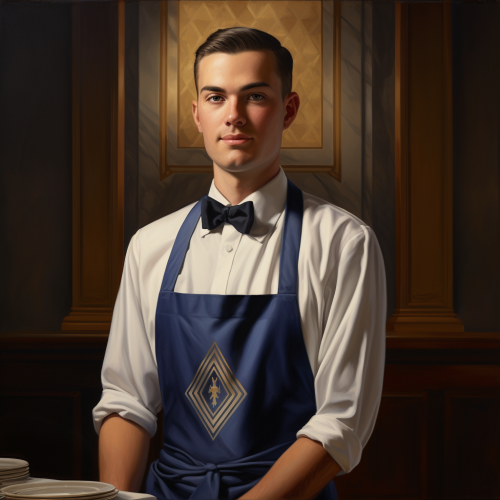 Freemason in Blue & White Apron in Temple