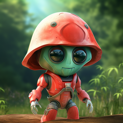 Funny alien wearing watermelon helmet